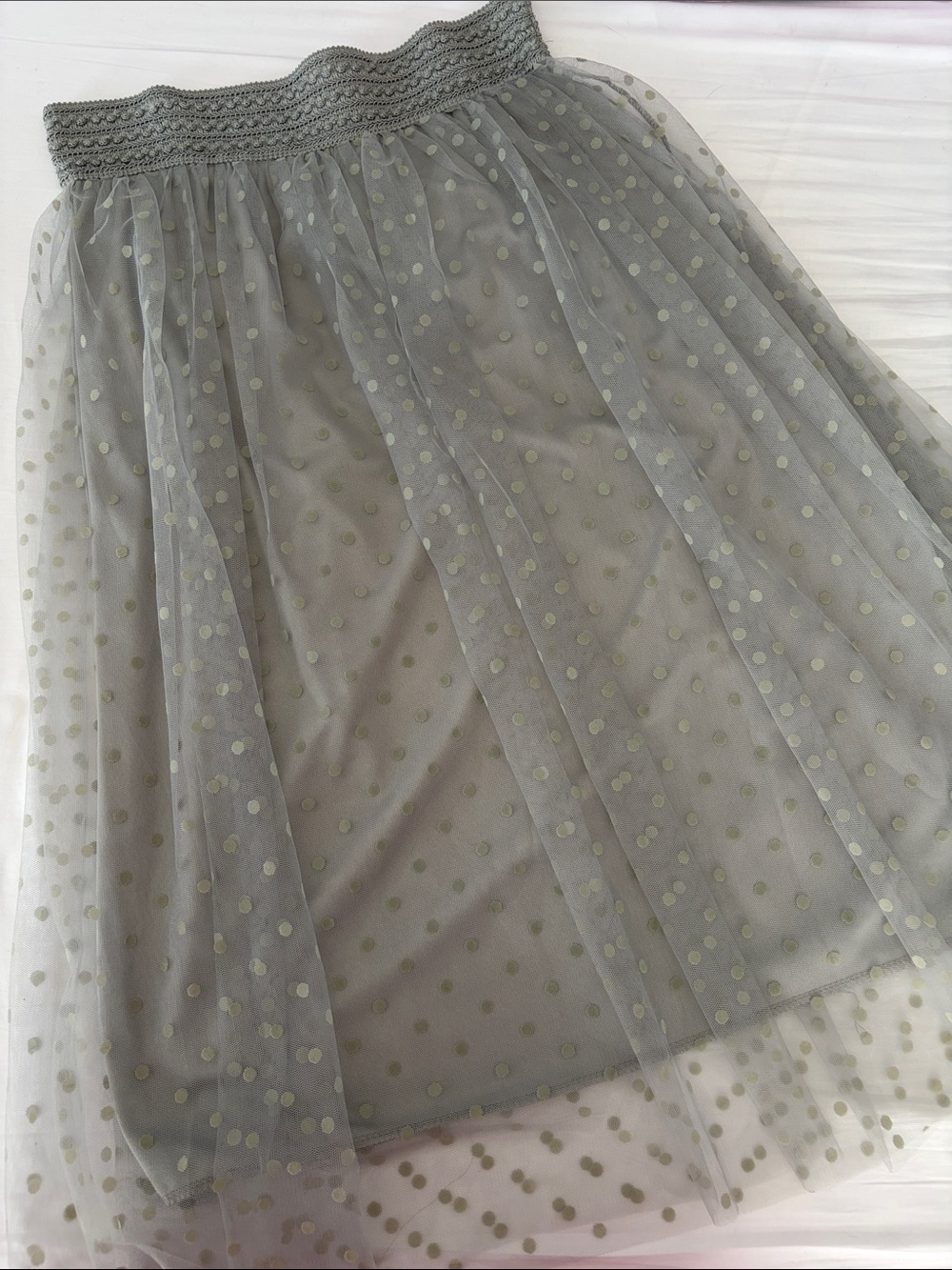Metro Wear Gray Polka Dot Tulle Midi Skirt